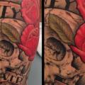 Arm Flower Lettering Skull tattoo by On Point Tattoo
