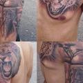 Schulter Arm Realistische Brust Elefant Tiger Löwen Tier tattoo von Inkaholik Tattoos