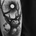 Calf Dotwork Deer tattoo by Kostya Dvuhzerkalcev