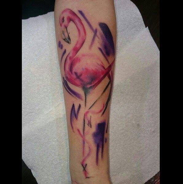 Arm Flamingo Water Color Tattoo by Sacred Art Tattoo