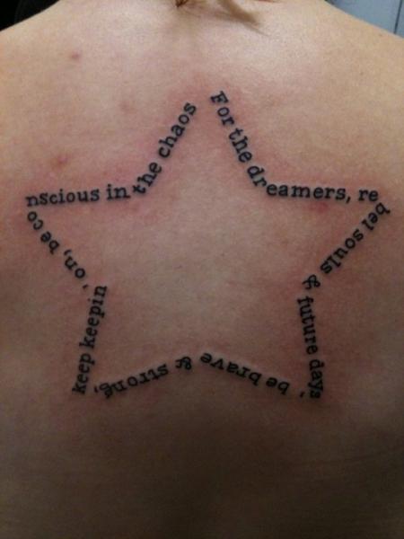 Lettering Star Back Tattoo by Sacred Art Tattoo