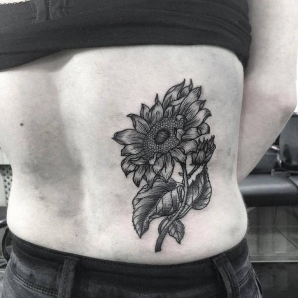 Back Sunflower Tattoo by Sacred Art Tattoo