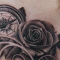 Realistic Flower Breast Rose Compass tattoo by Blacksheep Ink