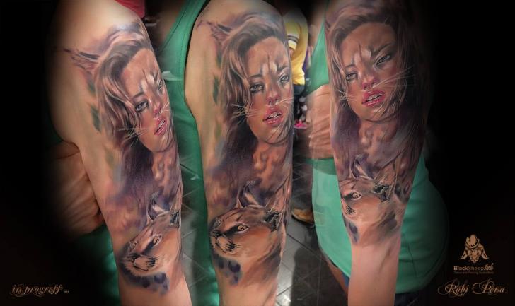 Schulter Frauen Katzen Tattoo von Blacksheep Ink