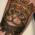 Arm Cat Crown tattoo by Dave Wah