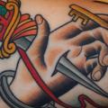 Arm Old School Hand Dagger Key tattoo by Dave Wah