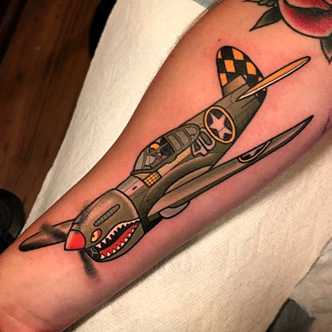 Calf Airplane Tattoo by Dave Wah