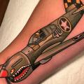 Calf Airplane tattoo by Dave Wah