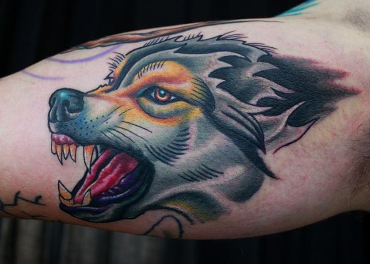 Calf Wolf Tattoo by Dave Wah