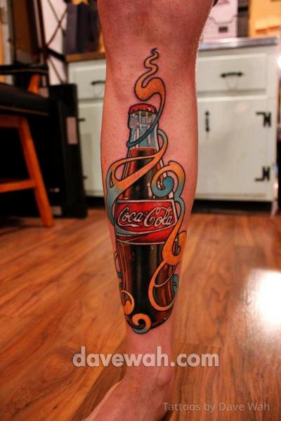 Leg Coca Cola Tattoo by Dave Wah