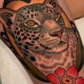 tatuaje Pierna Flor Tigre Muslo por Dave Wah