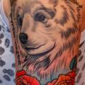 Shoulder Flower Bear Crown tattoo by Dave Wah