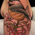 Shoulder Flower Bird tattoo by Dave Wah
