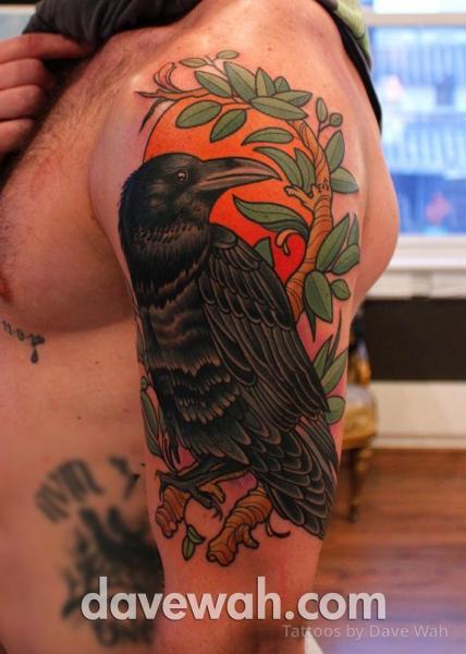 Shoulder Crow Tattoo by Dave Wah