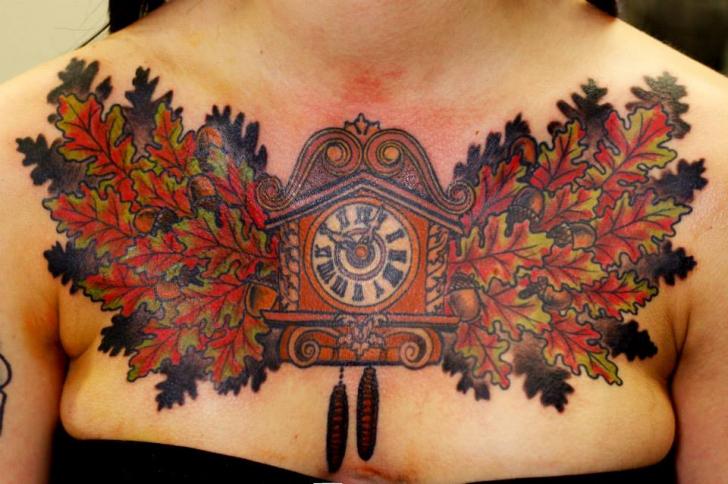 Uhr Brust Blatt Tattoo von Stefan Semt