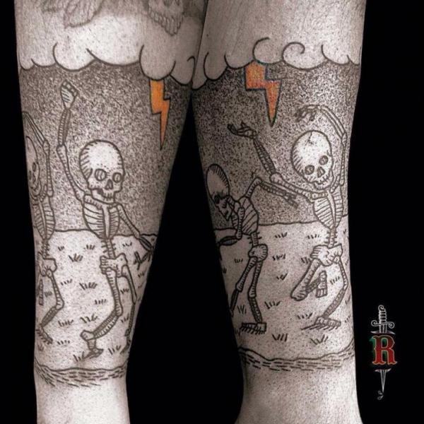 Arm Dotwork Skeleton Tattoo von Silence of Art Tattoo Studio