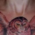 Shoulder Owl Breast tattoo by Silence of Art Tattoo Studio