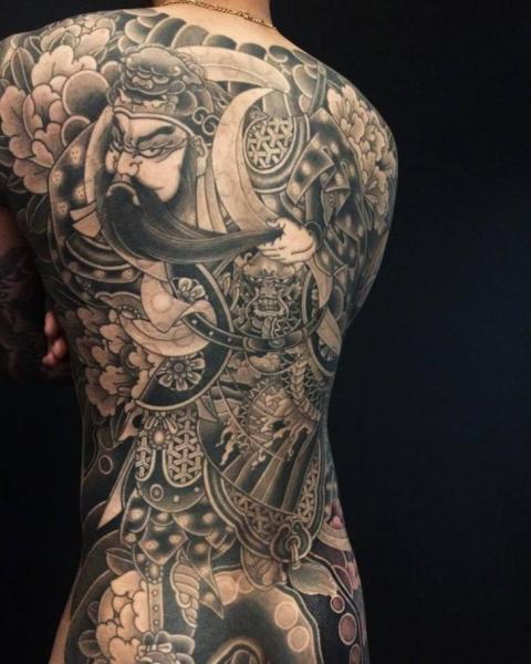 Tattoo of Samurai Tigers Back