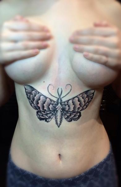 Butterfly Belly Dotwork Tattoo by Top Gun Tattooing