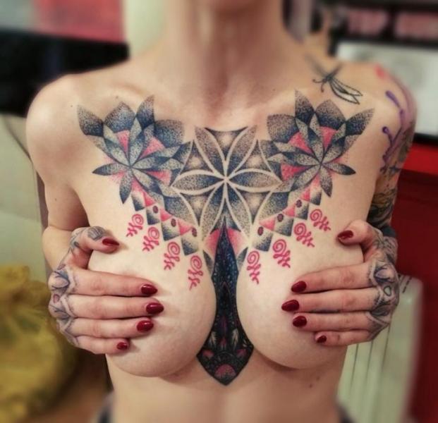 Dotwork Breast Tattoo by Top Gun Tattooing