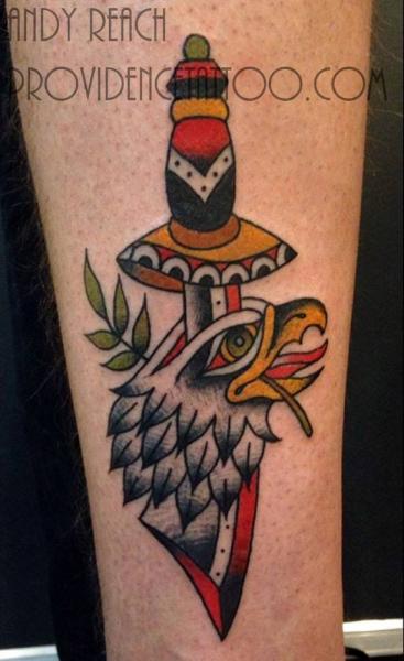 Arm Old School Eagle Dagger Tattoo by Providence Tattoo studio
