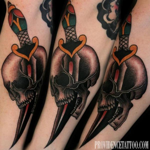 Arm Old School Skull Dagger Tattoo by Providence Tattoo studio