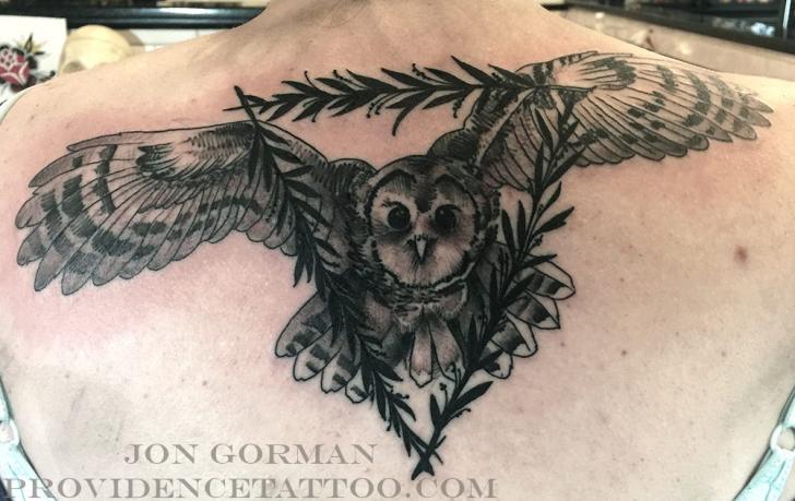 Realistic Back Owl Tattoo by Providence Tattoo studio