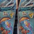 รอยสัก หัวไหล่ เหมือนจริง ปลาฉลาม ทะเล ปลา โดย Valentina Riabova
