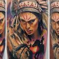tatuaż Realistyczny Indianin Koń Udo przez Valentina Riabova