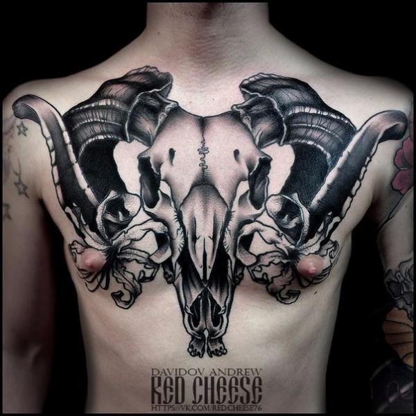 Chest Skull Belly Tattoo by Davidov Andrew