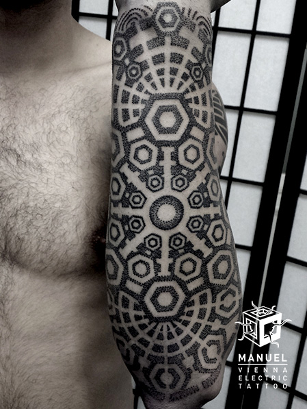 Arm Dotwork Geometric Tattoo by Vienna Electric Tattoo