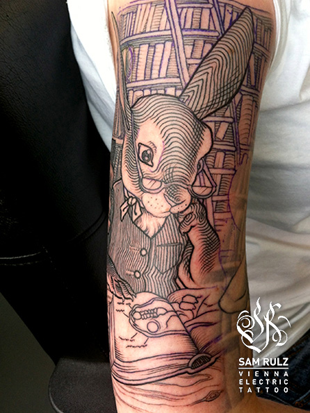 Tatuaggio Braccio Coniglio di Vienna Electric Tattoo