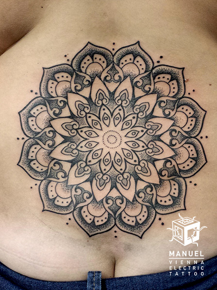Flower Back Dotwork Tattoo by Vienna Electric Tattoo
