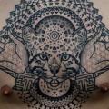 Chest Cat Dotwork Geometric tattoo by Vienna Electric Tattoo