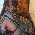 Totenkopf Hand Frosch tattoo von Vienna Electric Tattoo