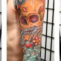 Flower Japanese Skull Sleeve tattoo by Vienna Electric Tattoo