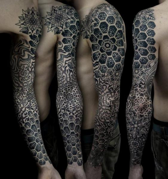 Dotwork Geometric Sleeve Tattoo by Vienna Electric Tattoo