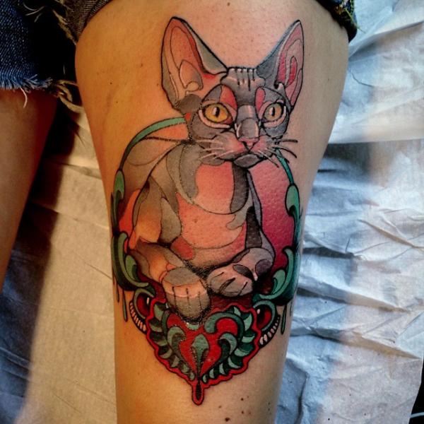 Cat Thigh Tattoo by Nik The Rookie