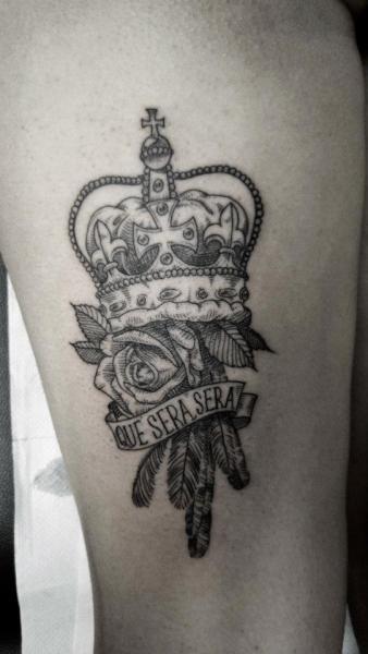 Arm Flower Dotwork Crown Tattoo by Ottorino d'Ambra