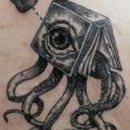 Rücken Dotwork Oktopus Buch tattoo von Ottorino d'Ambra