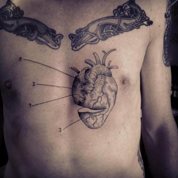 Tatuaje Corazon Vientre Dotwork por Ottorino d'Ambra