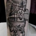 Leg Owl Dotwork tattoo by Ottorino d'Ambra