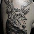 Shoulder God Dotwork Deer tattoo by Ottorino d'Ambra