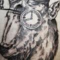 Clock Goat Thigh tattoo by Ottorino d'Ambra