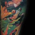 Realistic Calf Hummingbird Frog tattoo by Alex de Pase