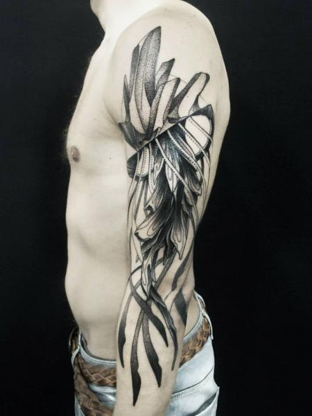 Tatuaje Hombro Brazo Dotwork Abstracto por Michele Zingales