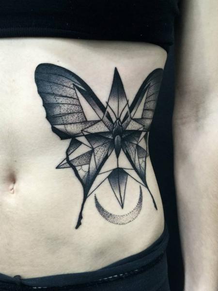 Side Butterfly Dotwork Tattoo by Michele Zingales