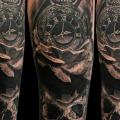 Arm Clock Flower Skull tattoo by Coen Mitchell