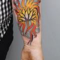 Arm Tree Flame tattoo by Sacred Tattoo Studio