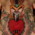 รอยสัก หัวใจ คอ คาง ดาบ โดย Sacred Tattoo Studio